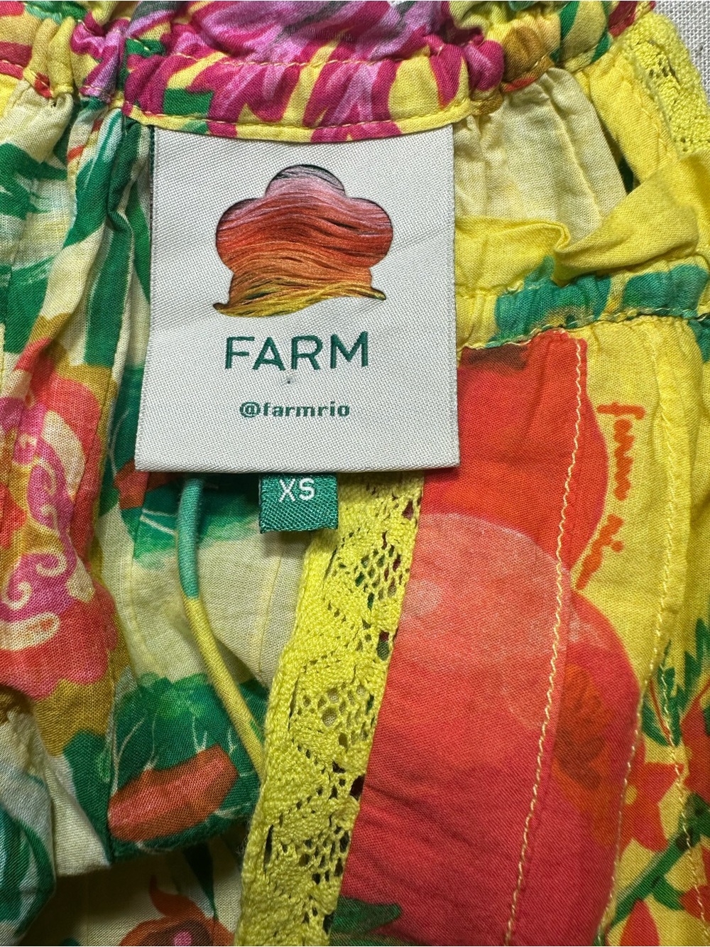 FARM Rio Cotton Yellow Tropical Print Halter Tie-Front Top Size Women’s XS - Picture 6 of 10